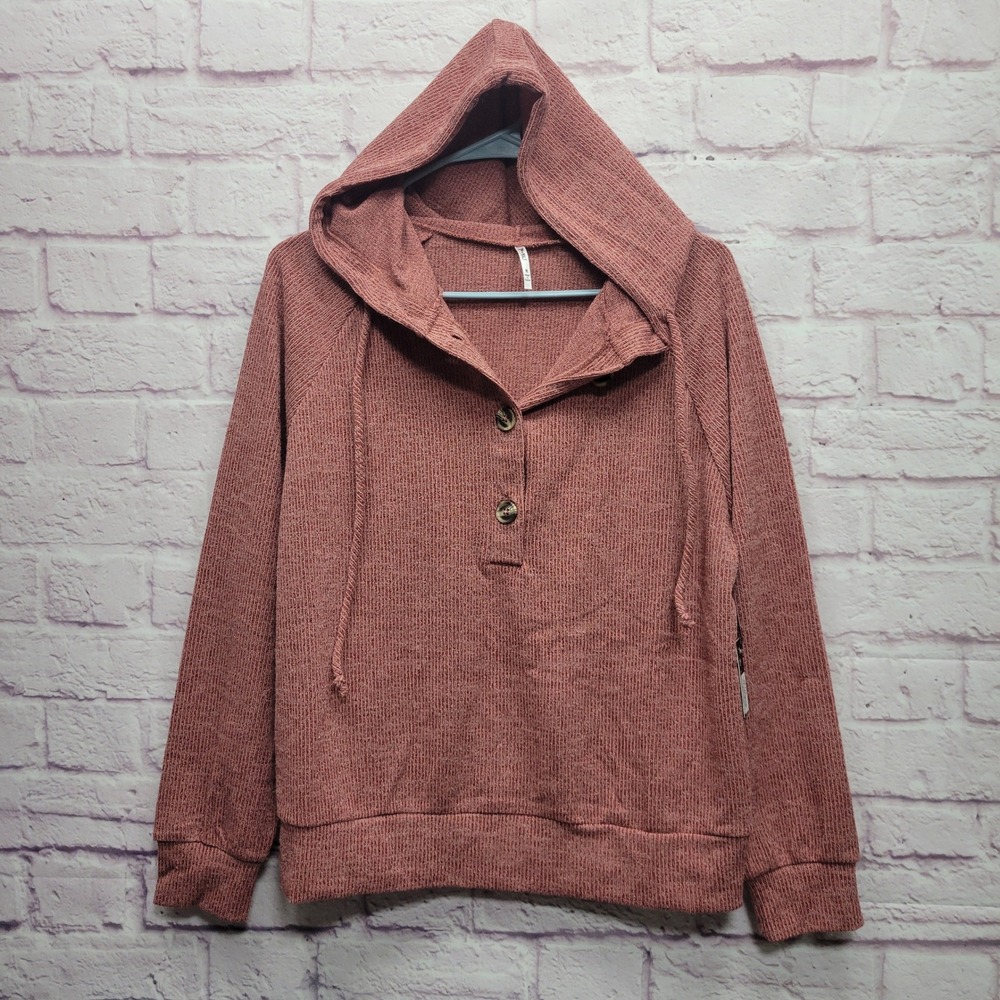 NEW 3rd + Malt Casual Knit Hooded Sweater Womens M Soft‎ Stretch Travel Cozy